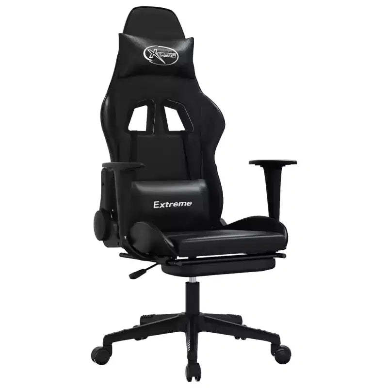 vidaXL Massage Gaming Chair with Footrest, Black, Faux Leather