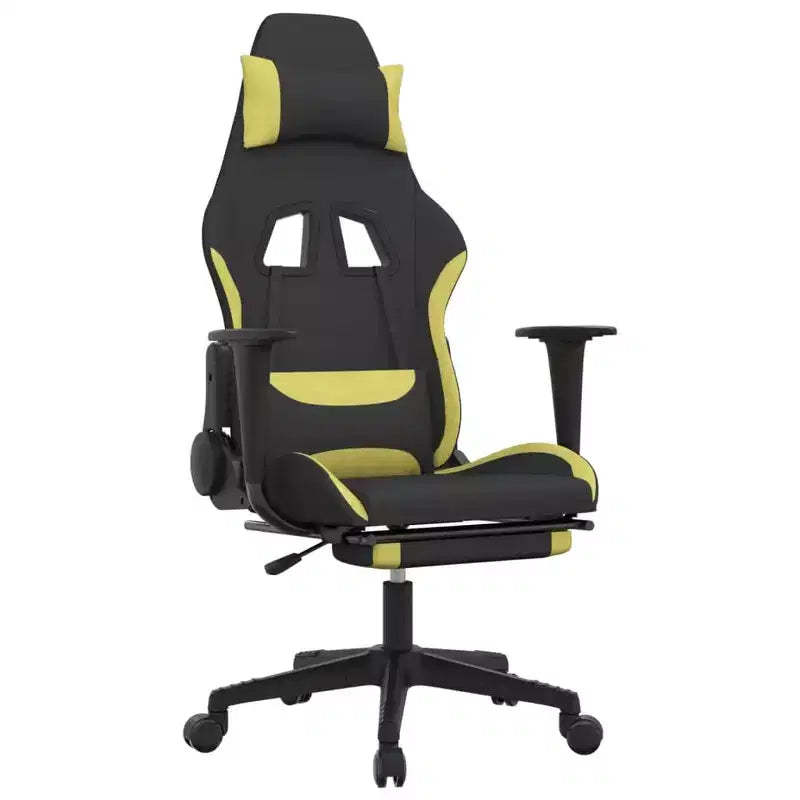 vidaXL Massage Gaming Chair with Footrest, Black and Light Green, Fabric
