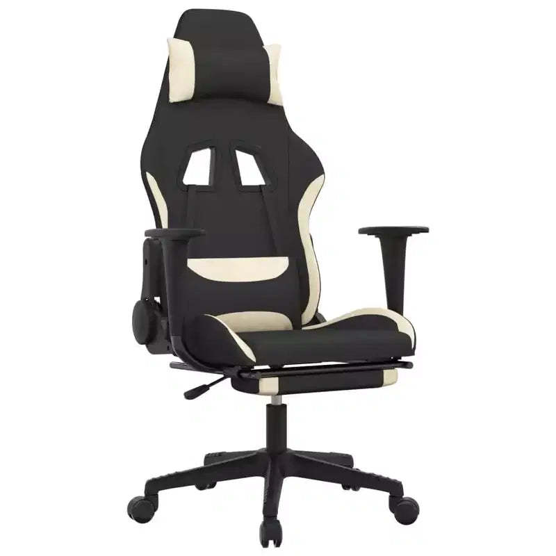 vidaXL Modern Gaming Chair with Adjustable Features, Black and Cream Fabric - Ideal for Enhancing Gaming Experience with Ultimate Comfort