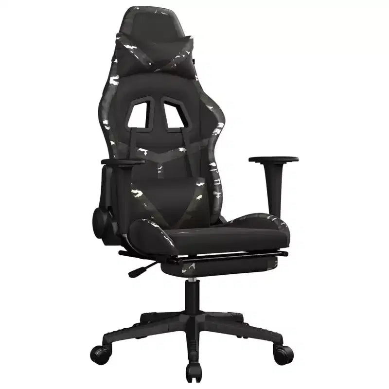 vidaXL Gaming Chair with Footrest, Black and Camouflage, Faux Leather