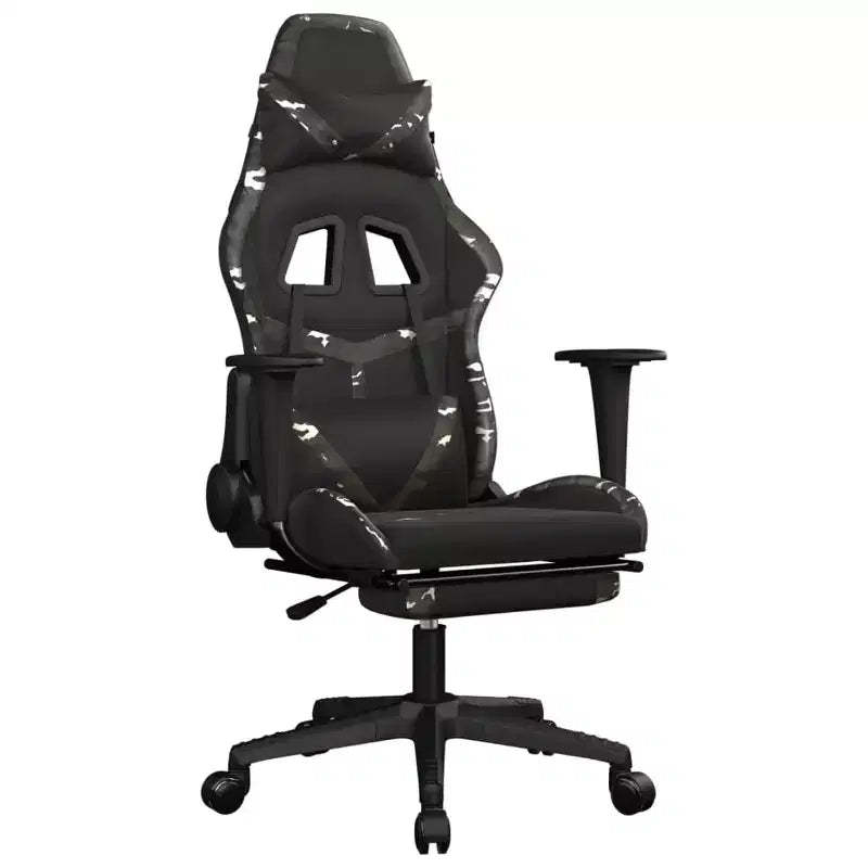 vidaXL Gaming Chair with Footrest, Black and Camouflage, Faux Leather
