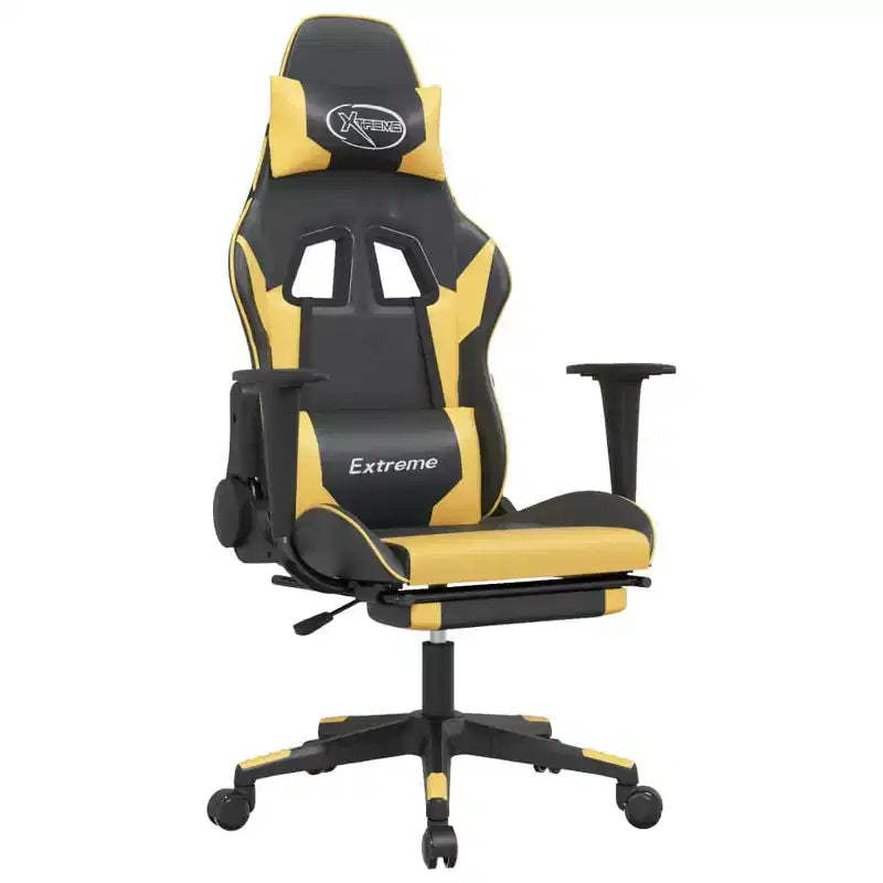 vidaXL Gaming Chair with Footrest, Black and Gold, Faux Leather