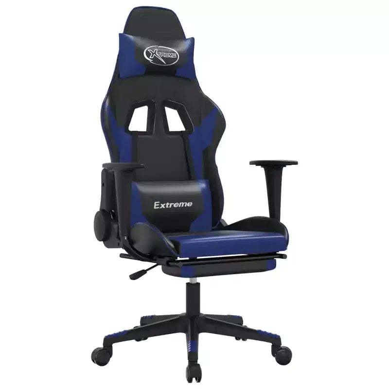 vidaXL Adjustable Gaming Chair with Footrest and Massage Function - Black&Blue Faux Leather
