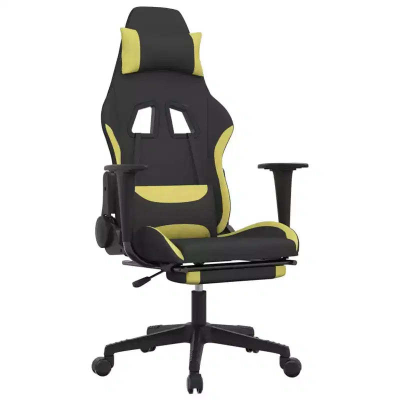 vidaXL Gaming Chair with Footrest, Black and Light Green, Fabric