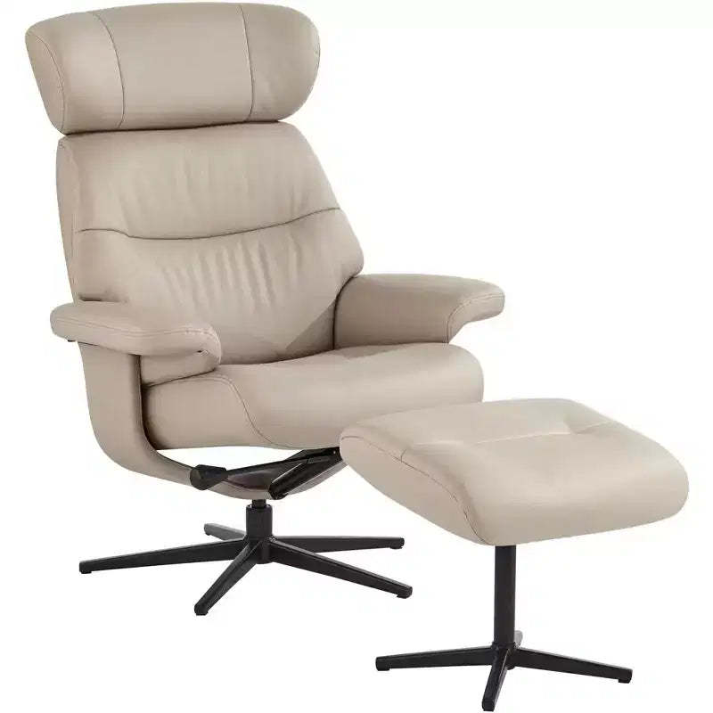BenchMaster Bruce Mushroom Faux Leather Recliner Chair Modern with Ottoman Footrest Ergonomic Manual Reclining Swivel for Bedroom