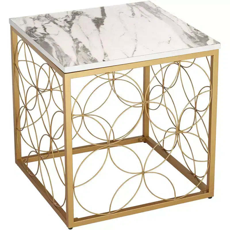 Studio 55D Karin Modern Glam Square Accent Side End Table 17 Wide Gold White Faux Marble Tabletop for Living Room Bedroom Bedside