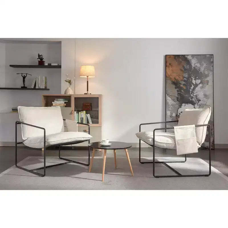 Set of 2 Modern Accent Chair with Arm Pockets, Upholstered Armchair with Metal Frame for Living Room and Bedroom 4W - ModernLuxe