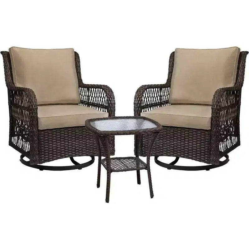 WhizMax 3 Pieces Outdoor Wicker Swivel Rocker Patio Set, 360 Swivel Rocking Chairs Wicker Patio Set with Cushions and Armored Glass Top Side Table