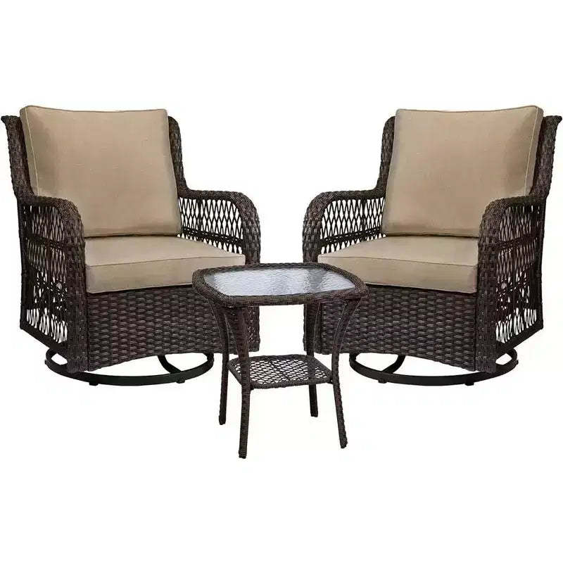 WhizMax 3 Pieces Outdoor Wicker Swivel Rocker Patio Set, 360 Swivel Rocking Chairs Wicker Patio Set with Cushions and Armored Glass Top Side Table