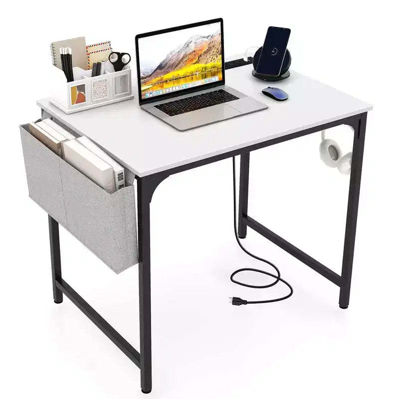 Costway 32 Meeting Room Desk Set of 2/4/6 with Charging Station & Headphone Hook Metal Frame White