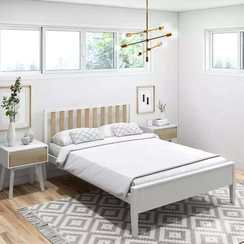 Plank+Beam Scandinavian Full Size Bed Frame with Headboard, Solid Wood Platform Bed for Adults