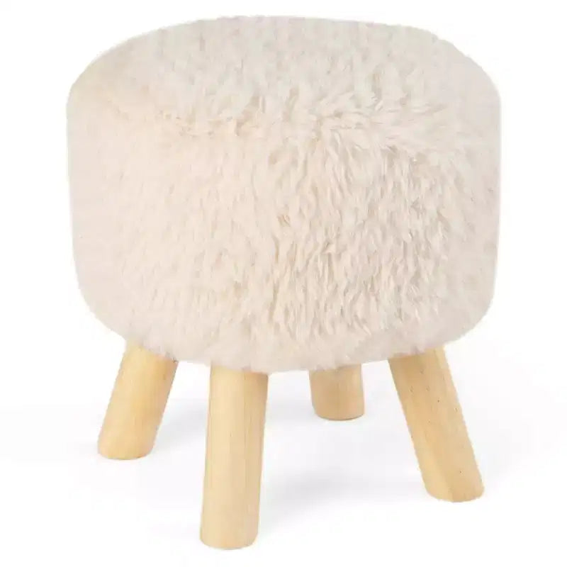 Costway Round Footstool Ottoman Faux Fur Upholstered Footrest with Padded Seat White