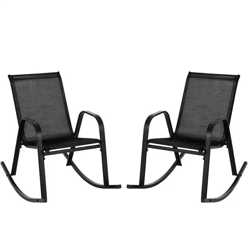 Costway 2 PCS Patio Rocking Chair Heavy-Duty Metal Rocker Outdoor Anti-Slip Black