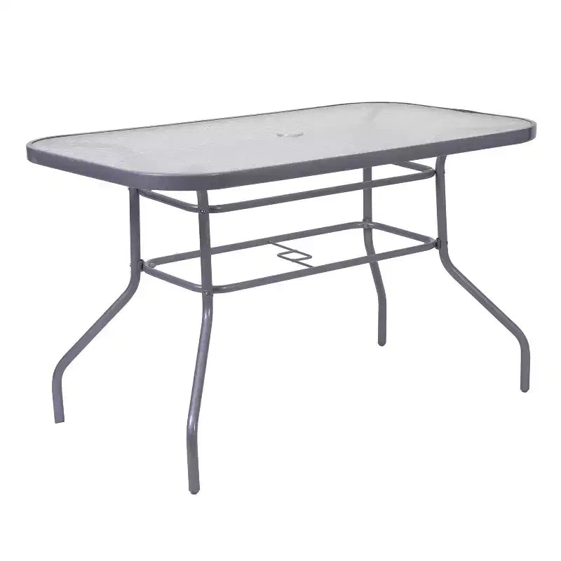 Emma and Oliver Patio Table with Tempered Glass Top with Umbrella Hole and Steel Frame