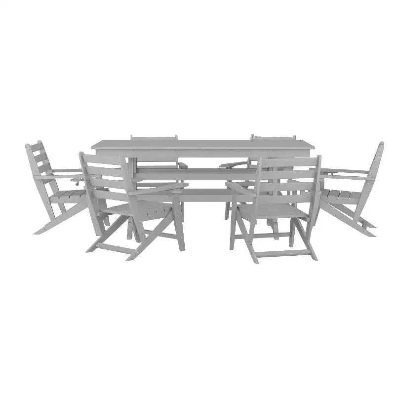Merrick Lane 7 PC Adirondack Table and Chairs with Fold Out Cupholders in Recycled HDPE