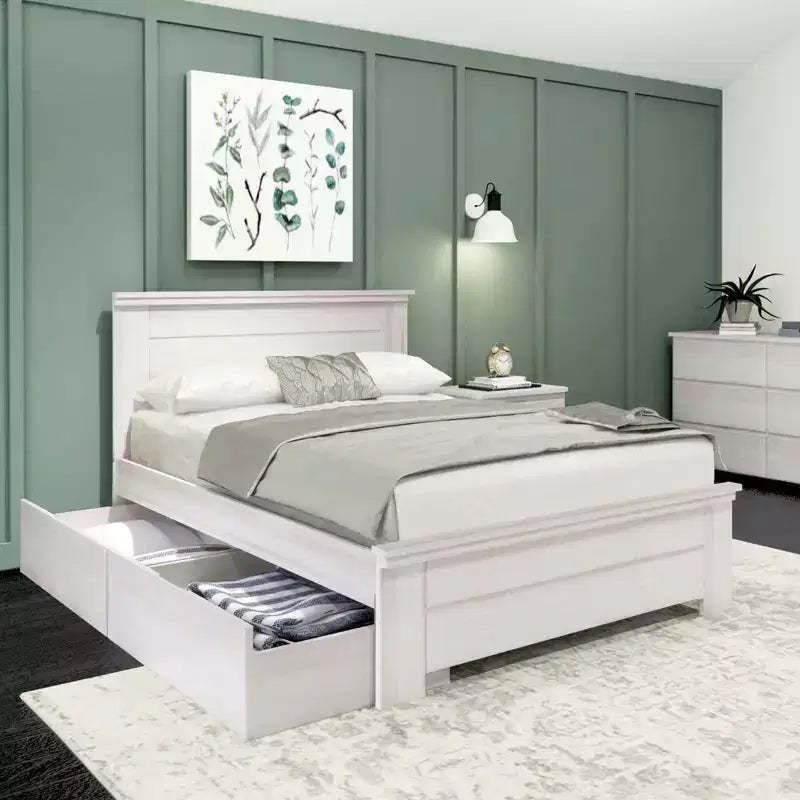 Plank+Beam Solid Wood Farmhouse Full Platform Bed Frame with Panel Headboard and Storage Drawers