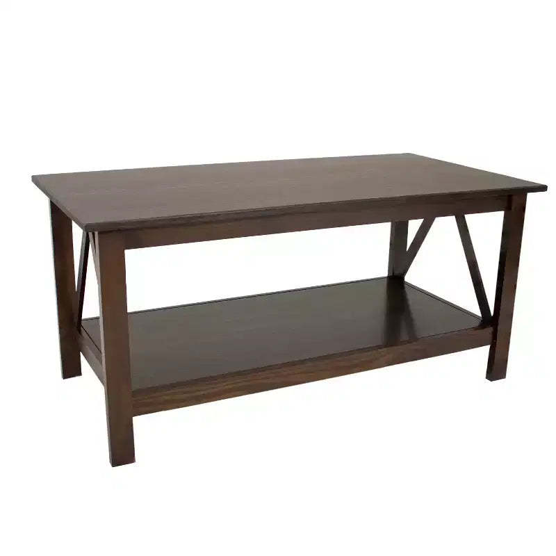 Sunnydaze Indoor Solid Pine Coffee Table with Storage Shelf - Dark Brown - 43.5