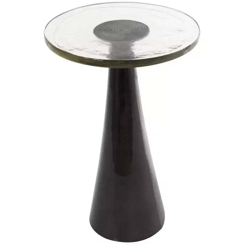 Olivia & May 22" Aluminum Geometric Cone Accent Table with Textured Glass Tabletop