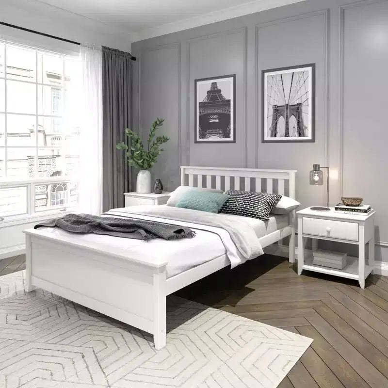 Plank+Beam Classic Solid Wood Full Size Bed Frame with Headboard for Adults