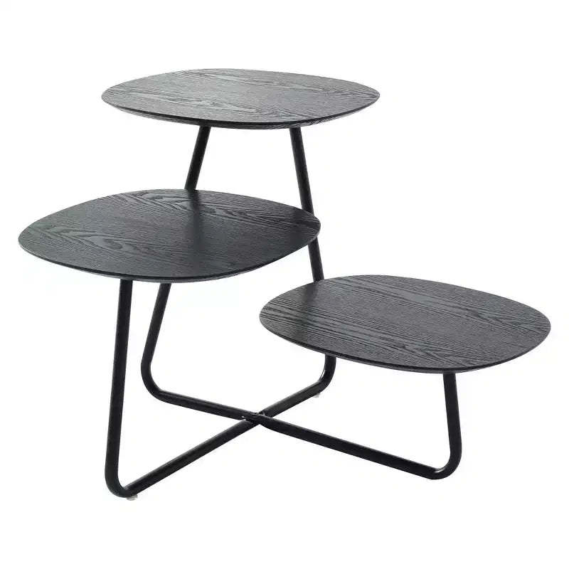 LeisureMod 3-Tier Multi-Level Coffee Table - White Wood Grain & Black Metal