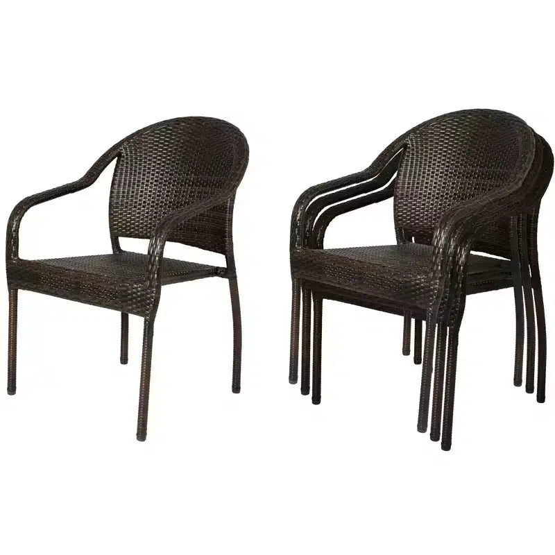 Balkene Home Rhodos Outdoor Caf Wicker Stacking Hand Woven No Assembly All Weather Steel Powder Coated Frame Lightweight Portable - Black - Set of 4