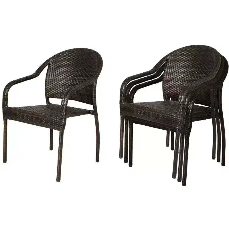 Balkene Home Rhodos Outdoor Caf Wicker Stacking Hand Woven No Assembly All Weather Steel Powder Coated Frame Lightweight Portable - Black - Set of 4