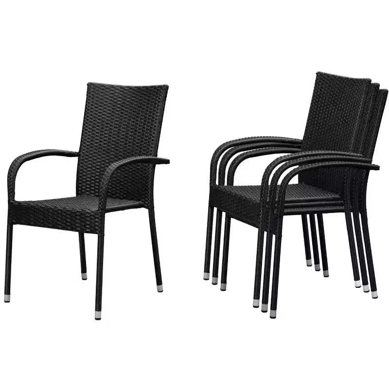 Balkene Home Morgan Outdoor Wicker Chair Set of 4 Black No Assembly Lightweight Portable Zero Maintenance Indoors Porch Backyard Garden Balcony