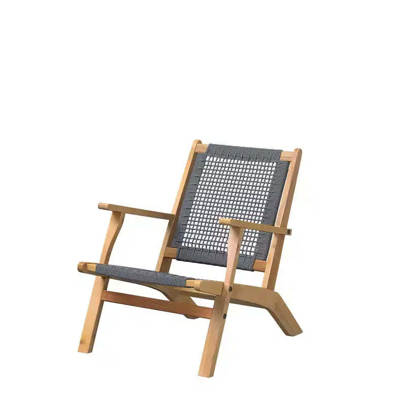 Balkene Home Vega Natural Stain Outdoor Chair Acacia Wood Construction Woven Web Seat Mid Century Design Comfortable Armchair - Gray Cording