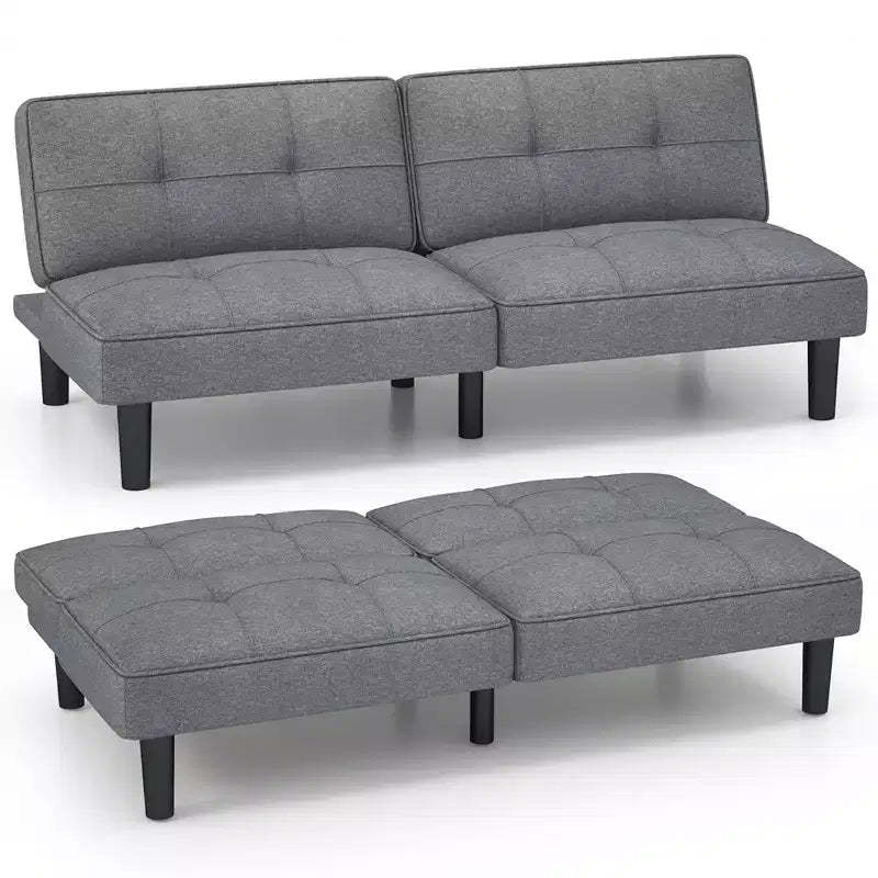 Costway Convertible Folding Futon Sofa Bed with 6-Position Adjustable Backrest Cushion