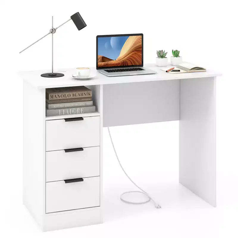 Costway 42.5 Computer Desk with Built-in Charge Station 3 Drawers & Open Shelf