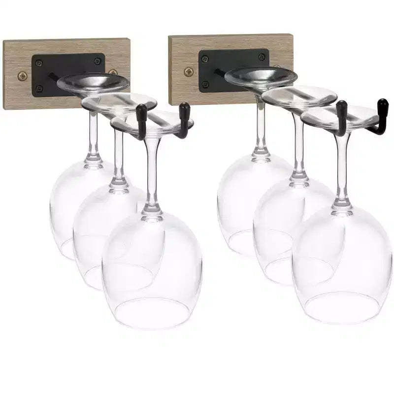 Sorbus Wall Mounted Wire & Grey Wood Glass Stemware Rack Set - for Wine Glasses, Champagne Glasses, and Drinkware