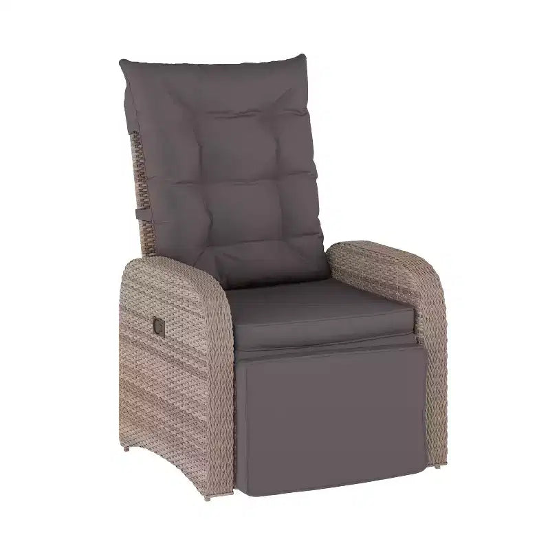 Emma and Oliver Aritzo Wicker Rattan Patio Recliner Lounge Chair with Side Flip-Up Table for Indoor/Outdoor Use