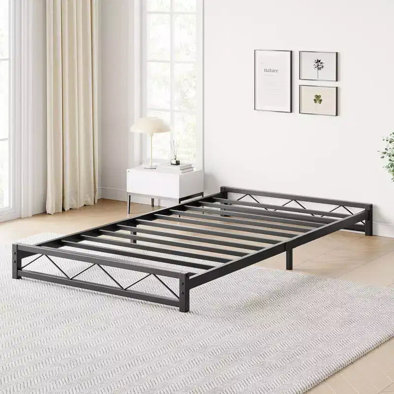 Whizmax 6 Inch Twin Size Metal Platform Bed Frame with Wavy Pattern, Steel Slats Support and Mattress Foundation, Easy Assembly, Black