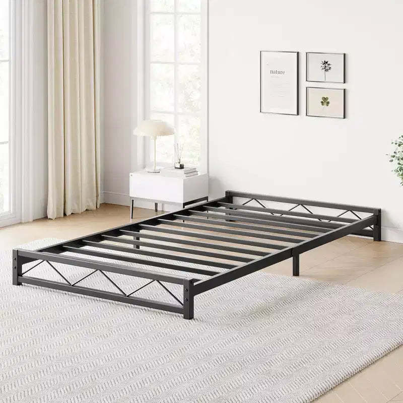 Whizmax 6 Inch Twin Size Metal Platform Bed Frame with Wavy Pattern, Steel Slats Support and Mattress Foundation, Easy Assembly, Black