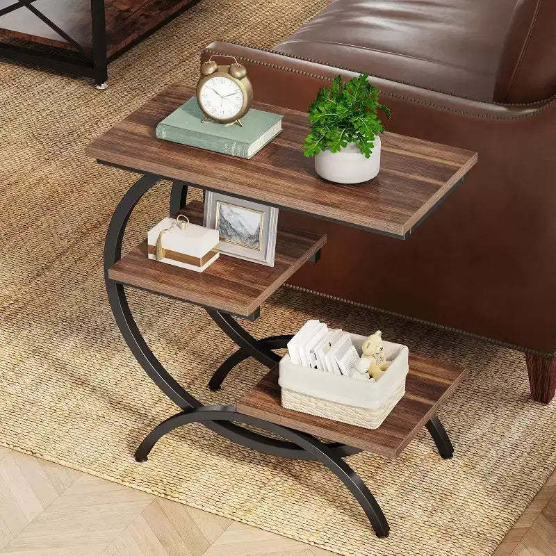 Tribesigns Industrial 3-Tier C-Shaped Accent Table