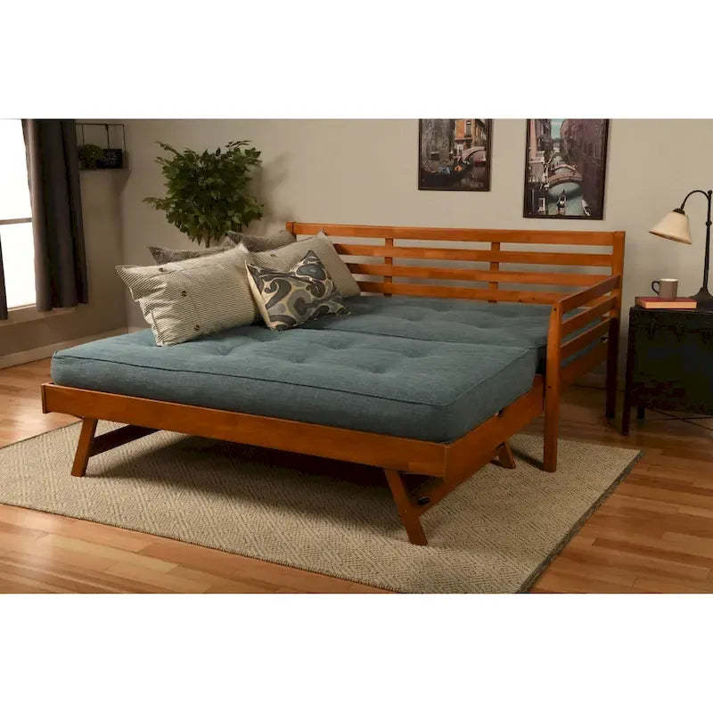 Boho Daybed and Pop Up Bed with Linen Aqua Mattresses