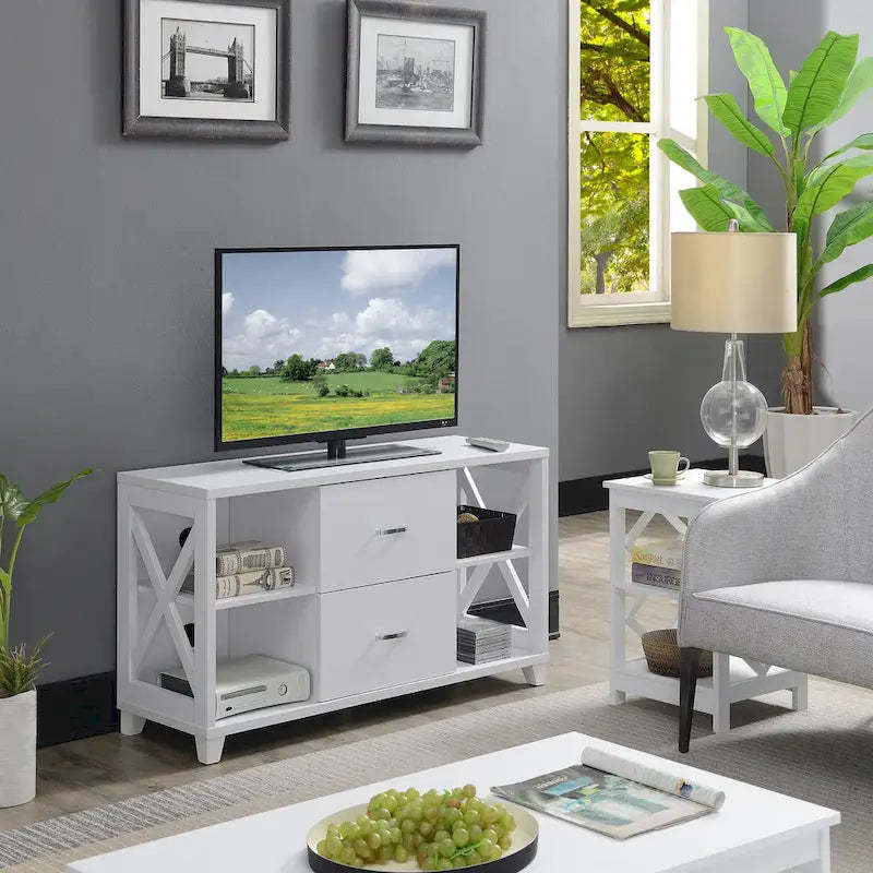 Convenience Concepts Oxford Deluxe 2 Drawer TV Stand with Shelves for TVs up to 55 Inches