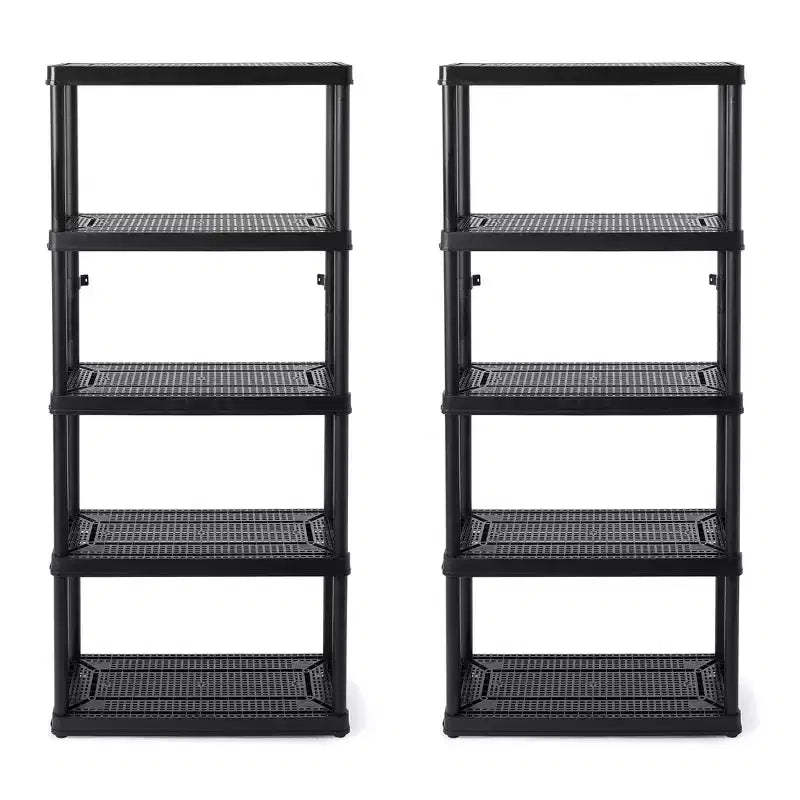 Gracious Living 5 Shelf Fixed Height Ventilated Medium Duty Storage Unit Organizer System for Home, Garage, Basement, and Laundry, Black (2 Pack)