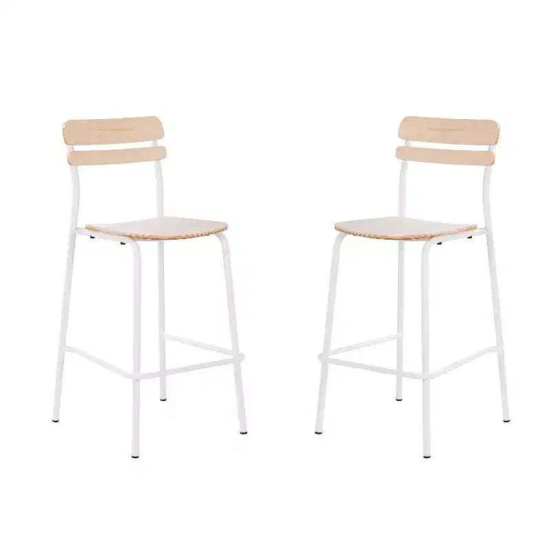 Flash Furniture 2 Pack Cyprus Commercial Grade Solid Wood Bar Stools with Metal Frames and Antique Finish