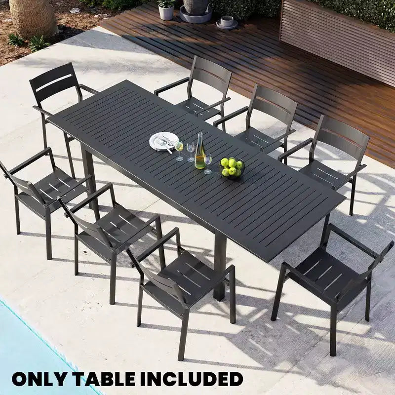 Crestlive Products Patio Expandable Dining Table Aluminum outdoor table for 6-8 People, Lawn Garden Porch Bristro, Rectangular Table Black