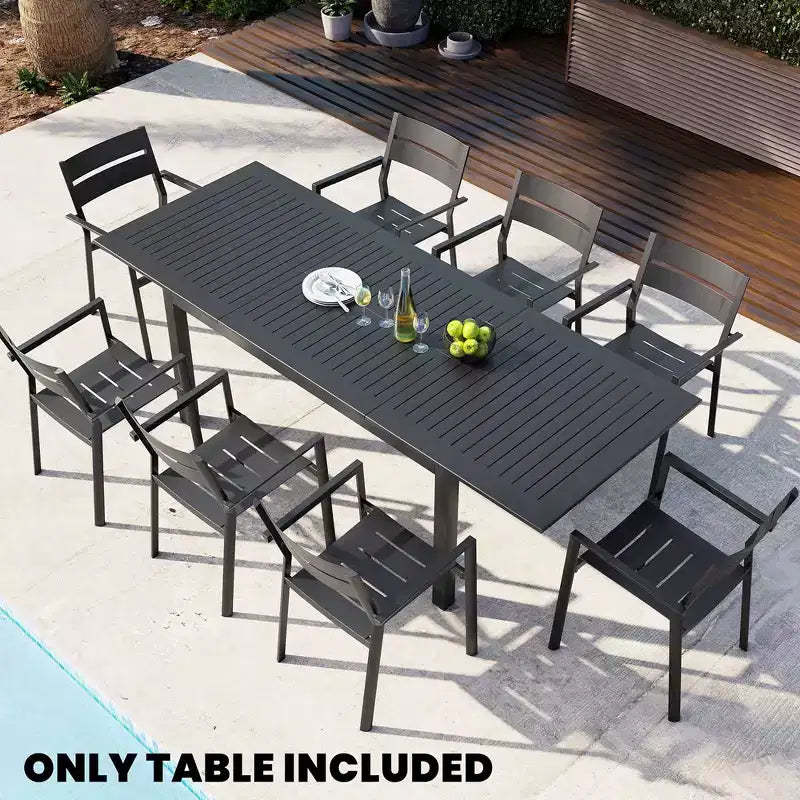 Crestlive Products Patio Expandable Dining Table Aluminum outdoor table for 6-8 People, Lawn Garden Porch Bristro, Rectangular Table Black