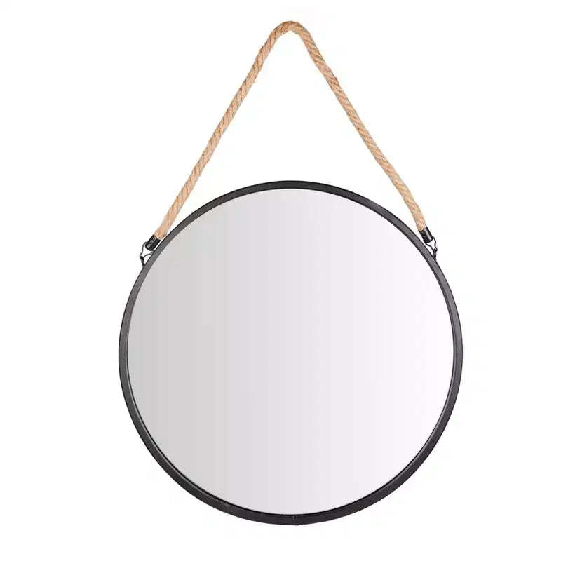 Danya B Framed 20 Decorative Round Black Metal Circle Wall Mirror with Hanging Rope
