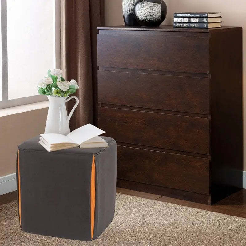 Adeco 14 Small Ottoman Footrest Stool- Velvet Seating Stool Ottoman