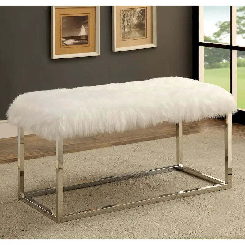 Kika Contemporary 40-inch Fur Fabric Bench by Furniture of America