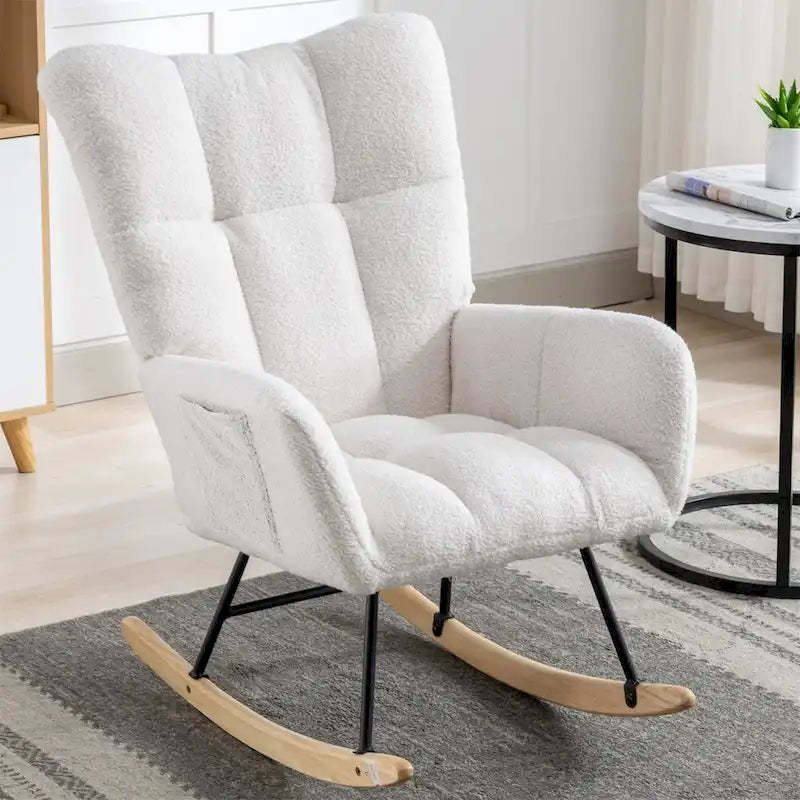Rocking Chair Upholstered Glider Rocker Rocking Accent Chair Padded Seat with High Backrest Armchair