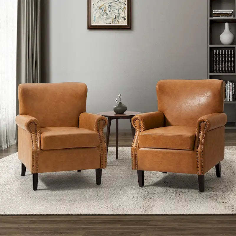 Levi Vegan Transitional Armchair with Rolled Arms Set of 2