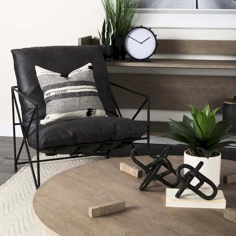 Leonidas Black Faux Leather w/Black Metal Frame Accent Chair