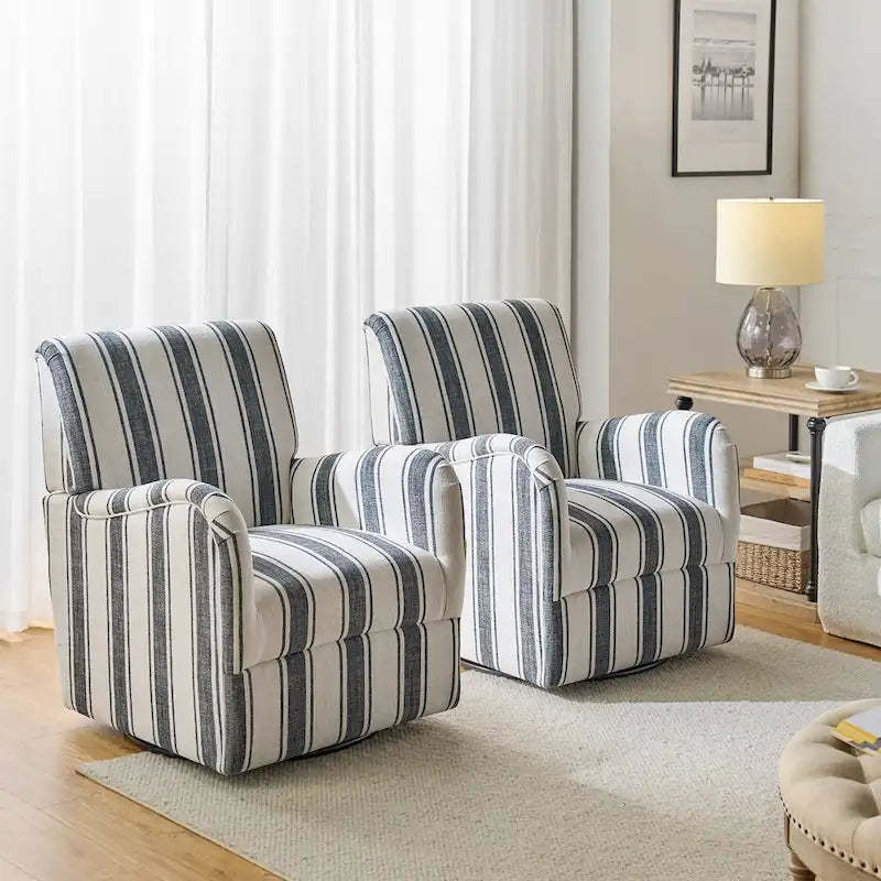 Pancy Traditional Swivel Armchair with Jacobean Strip Pattern Set of 2 by HULALA HOME