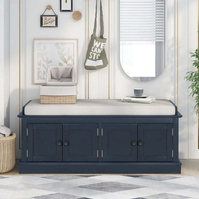 Storage Bench with 4 Doors and Adjustable Shelves