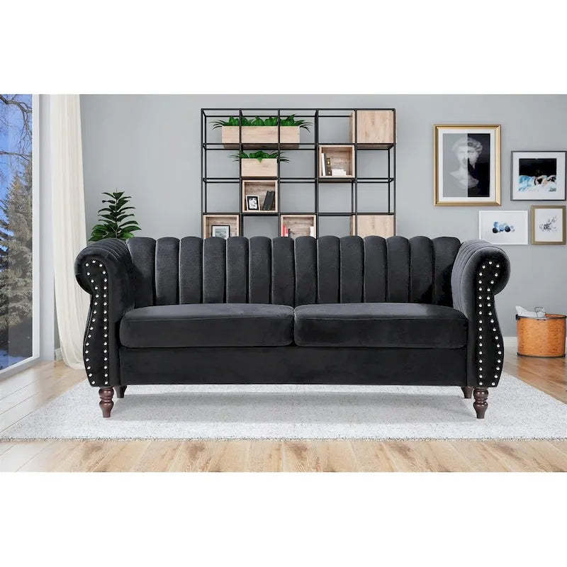 Charlot Velvet Chesterfield Rolled Arm Sofa